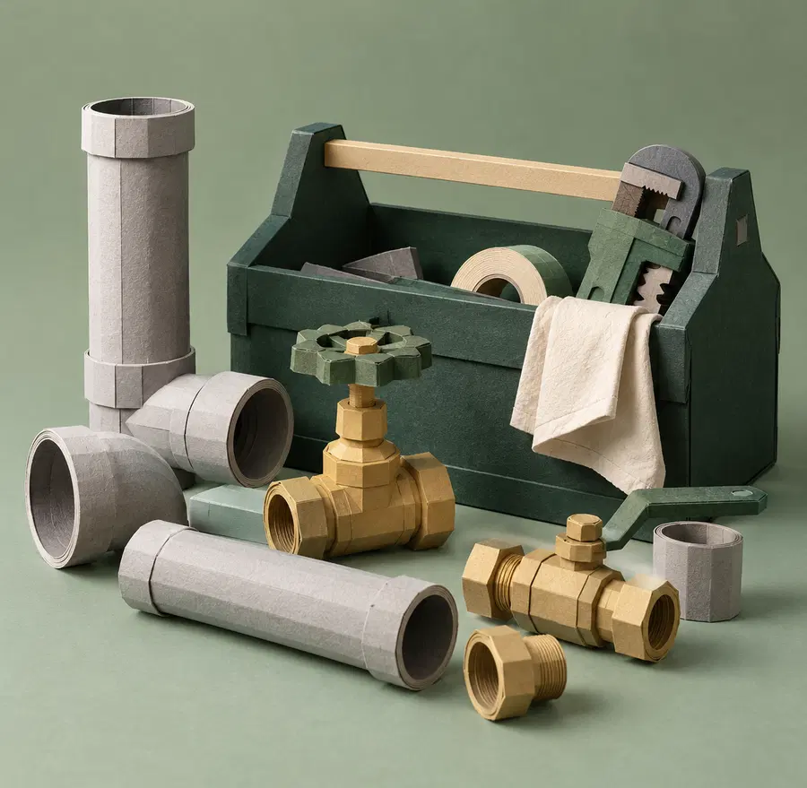 Illustration of plumbing businesses equipment and workspace